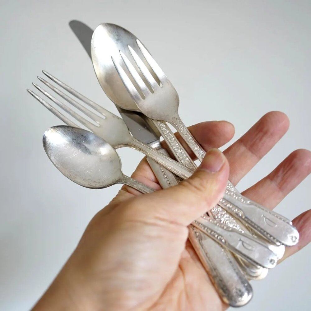 Vintage E.P.N.S. Silver-Plated 5-piece fork, spoon and knife set